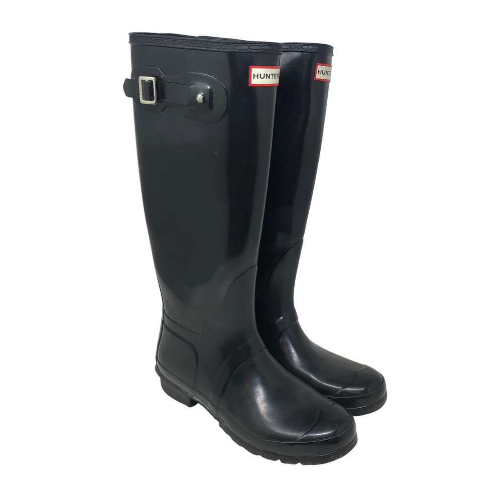 Hunter Women's Original Tall Rain Boots 9 Gloss Black Waterproof Adjustable